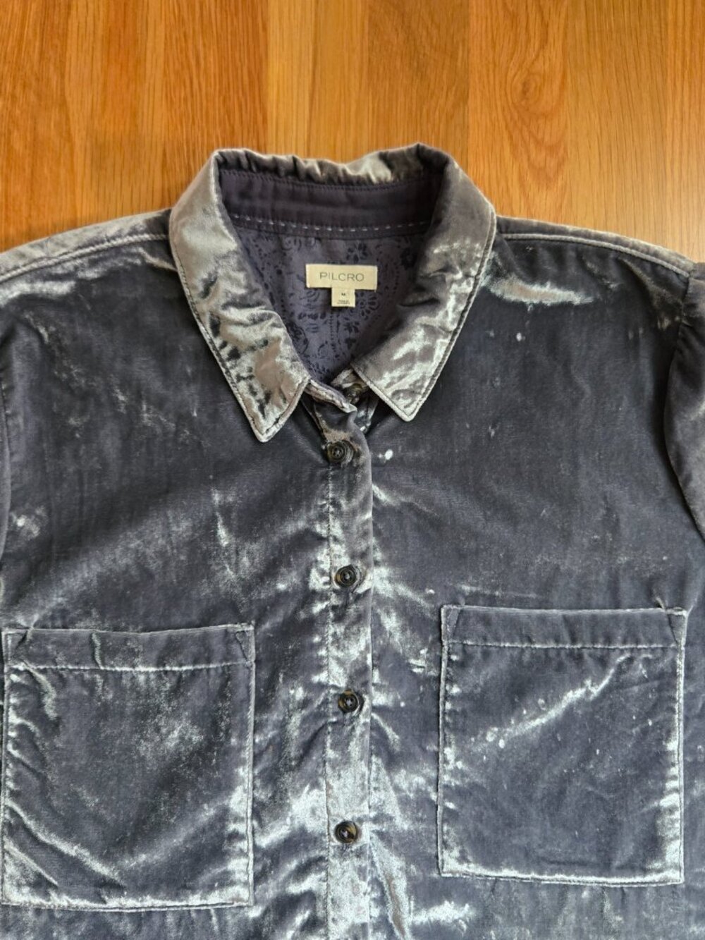 Pilcro Gray Velvet Button Down Shirt, Size M - Picture 6 of 7